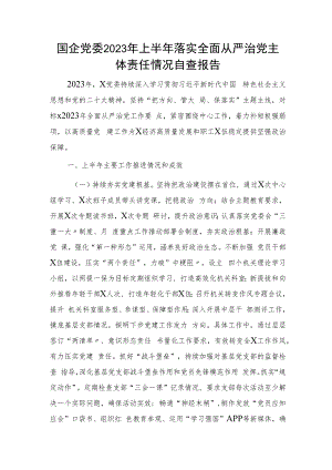 国企公司2023年上半年落实全面从严治党主体责任情况自查总结报告2100字.docx