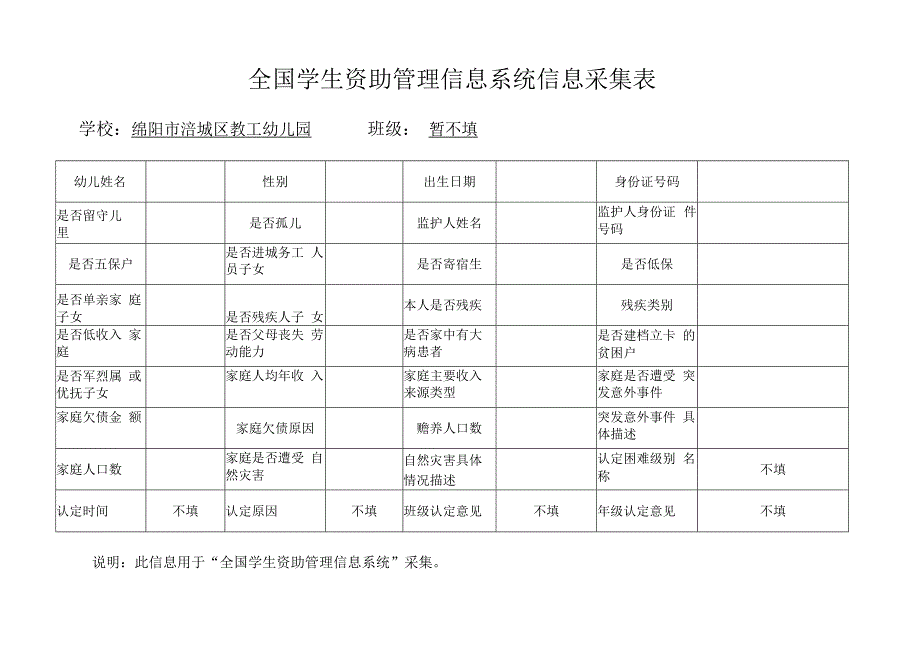 全国学生资助管理信息系统信息采集表.docx_第1页