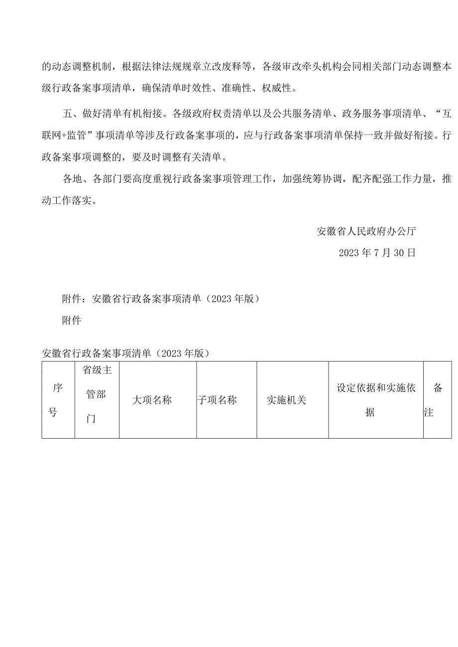 安徽省人民政府办公厅关于印发安徽省行政备案事项清单(2023年版)的通知.docx_第2页