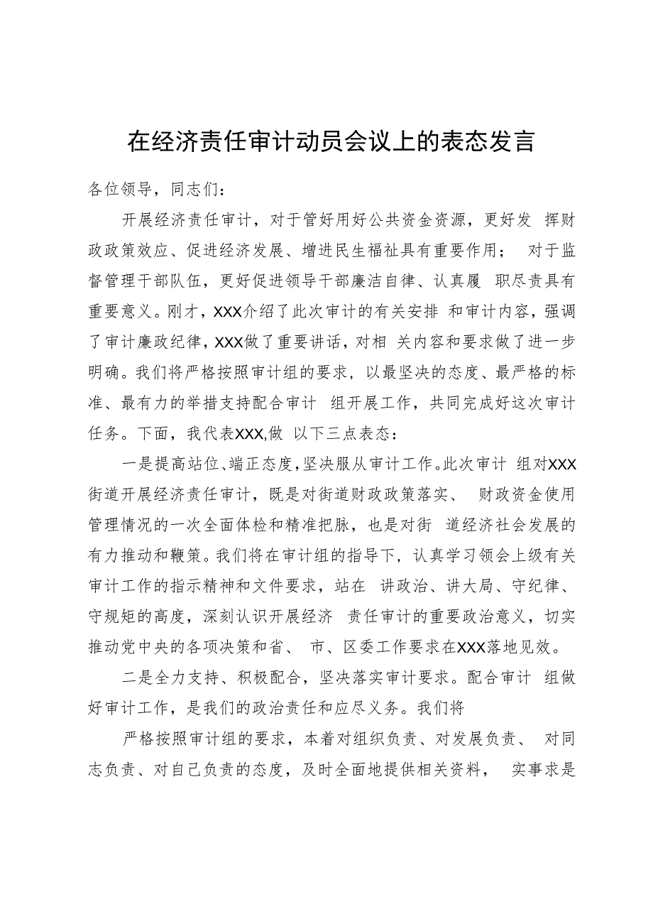 在经济责任审计动员会议上的表态发言.docx_第1页