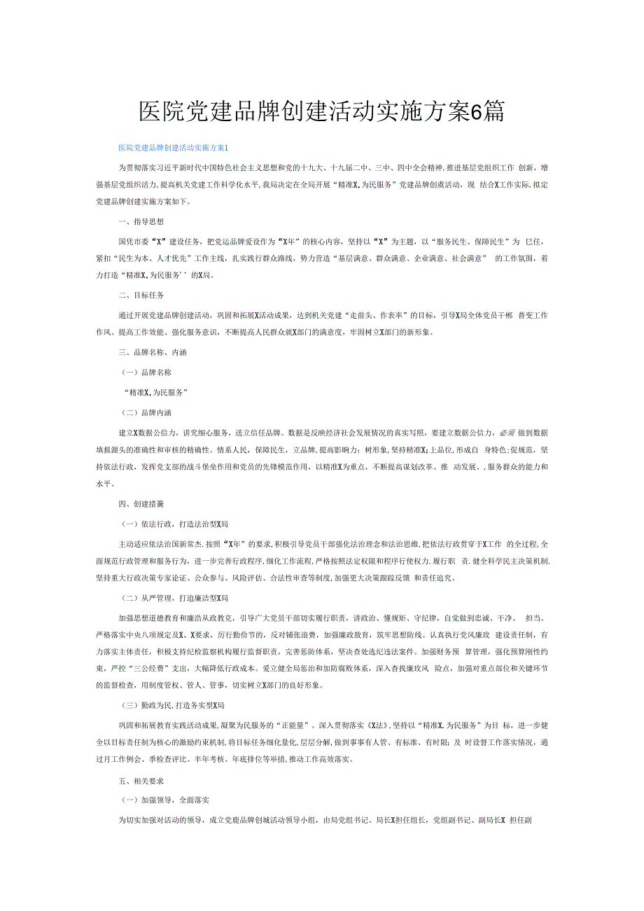 医院党建品牌创建活动实施方案6篇.docx_第1页