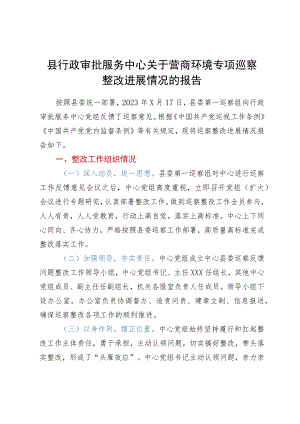 县行政审批服务中心关于营商环境专项巡察整改进展情况的报告.docx