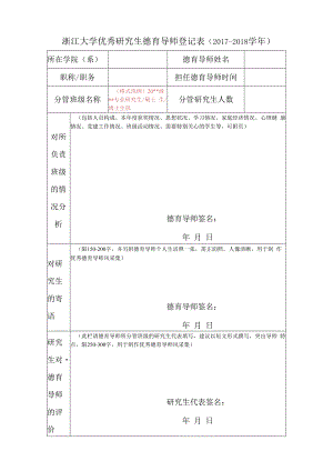 浙江大学优秀研究生德育导师登记表（2004---2005学年）.docx