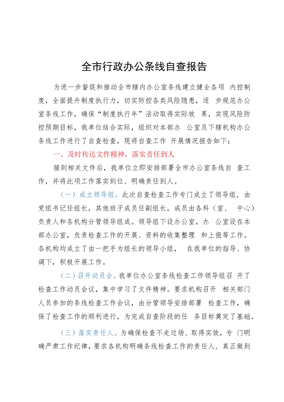 全市行政办公条线自查报告.docx_第1页