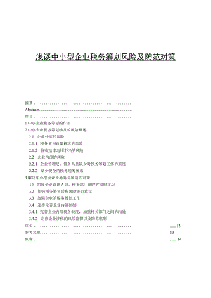 浅谈中小型企业税务筹划风险及防范对策 公共管理专业.docx