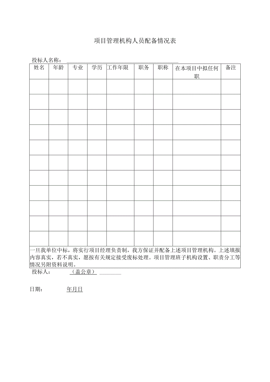 项目管理机构人员配备情况表(2023年).docx_第1页