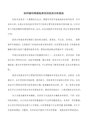 如何编写跨境电商项目投资分析报告.docx