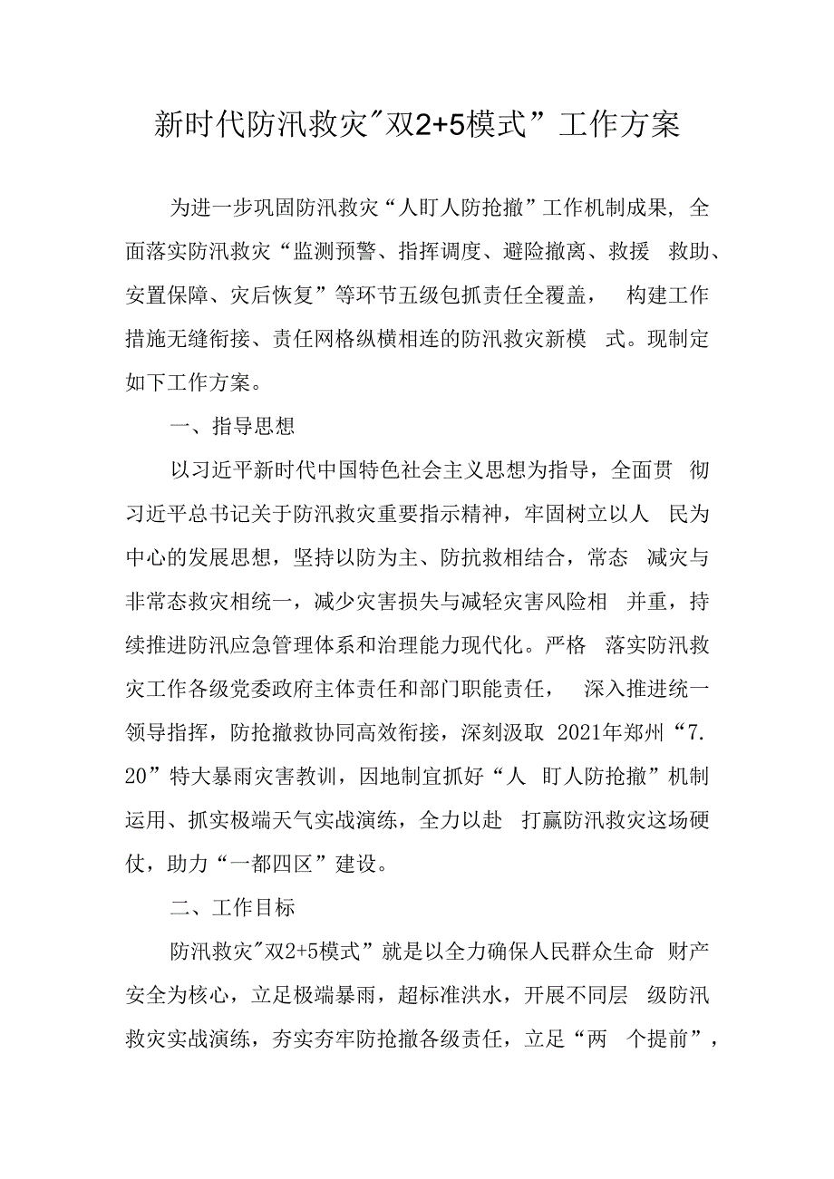 新时代防汛救灾“双2+5模式”工作方案.docx_第1页