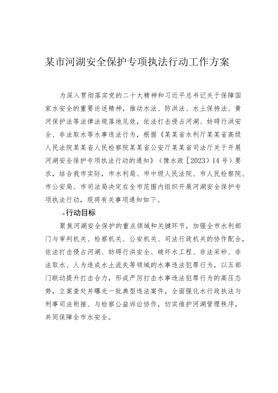 某市河湖安全保护专项执法行动工作方案.docx_第1页