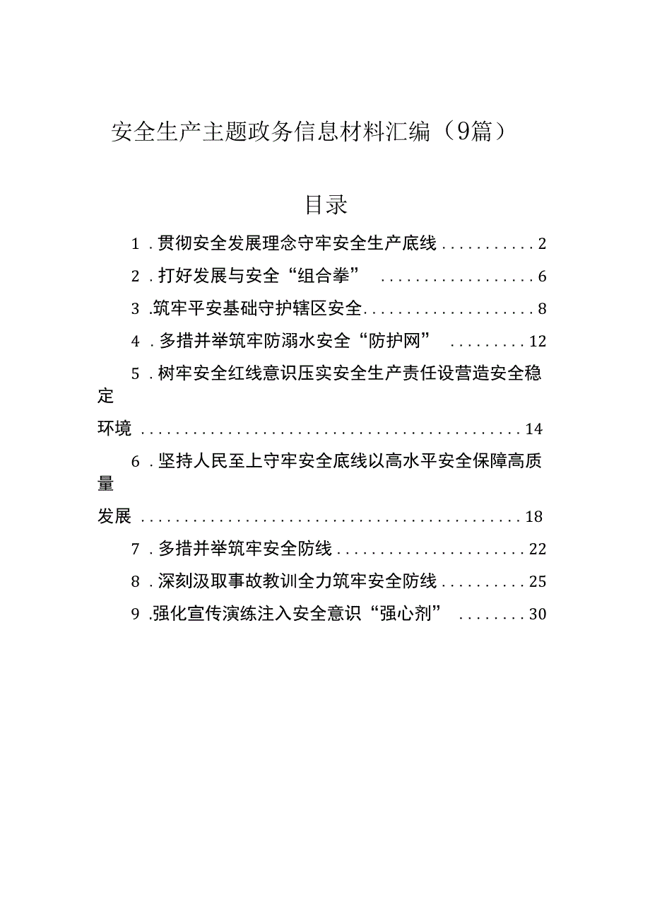 安全生产主题政务信息材料汇编（9篇）.docx_第1页