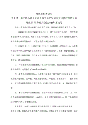 关于进一步支持小微企业和个体工商户发展有关税费政策的公告（2023年）.docx