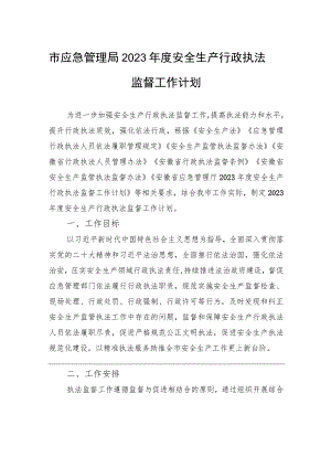 市应急管理局2023年度安全生产行政执法监督工作计划.docx