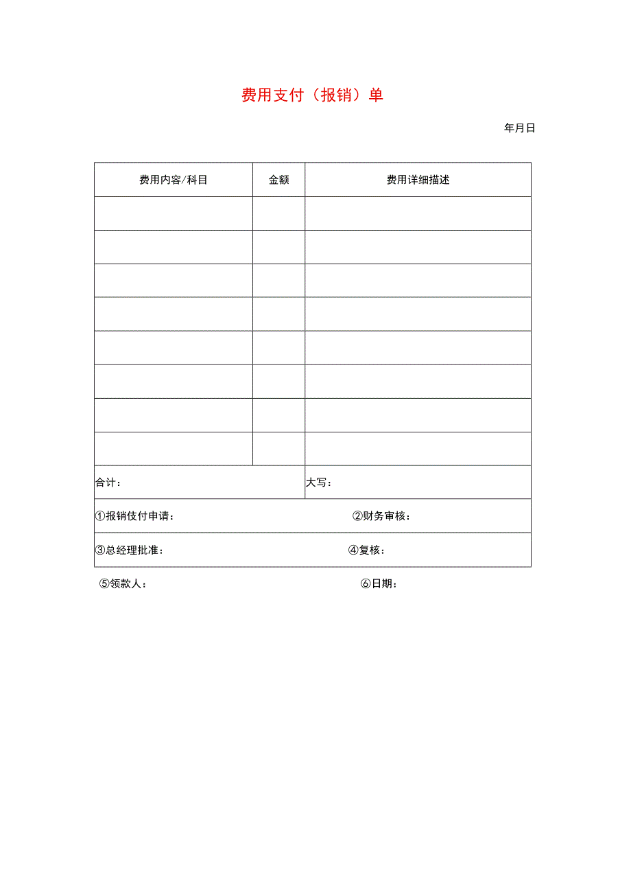 费用支付（报销）单模板.docx_第1页