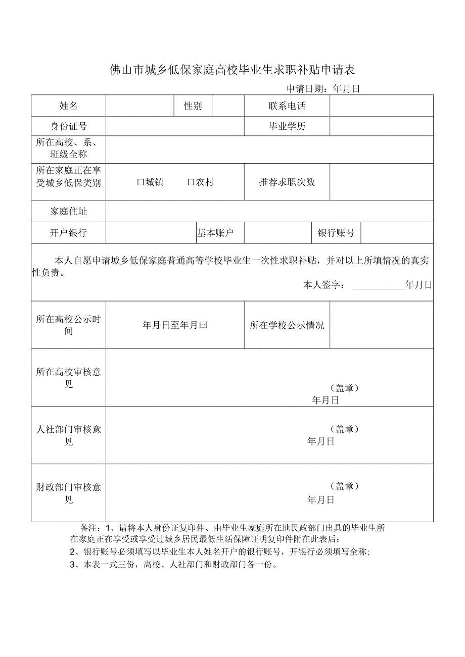 城乡低保家庭高校毕业生求职补贴申请表.docx_第1页