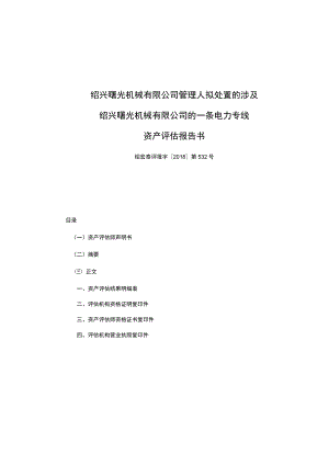 绍兴曙光机械有限公司管理人拟处置的涉及绍兴曙光机械有限公司的一条电力专线资产评估报告书.docx