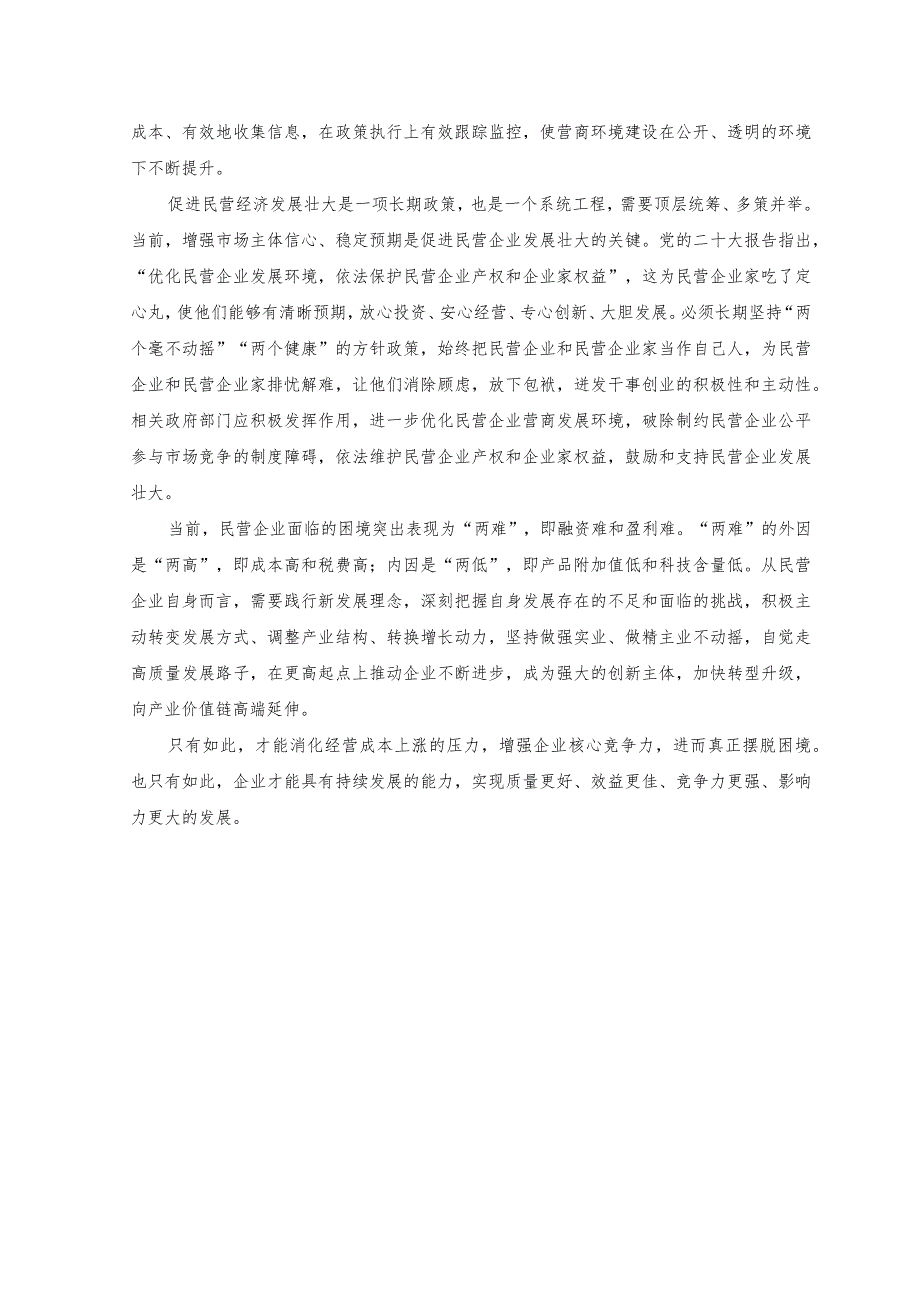 （7篇）2023年落实《关于促进民营经济发展壮大的意见》心得体会发言材料.docx_第2页