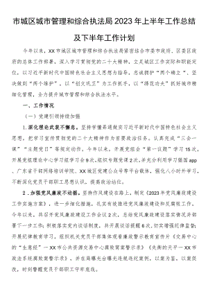 市城区城市管理和综合执法局2023年上半年工作总结及下半年工作计划.docx