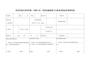 西安市城乡低保对象、特困人员、低保边缘家庭子女教育资助金申请审批表.docx