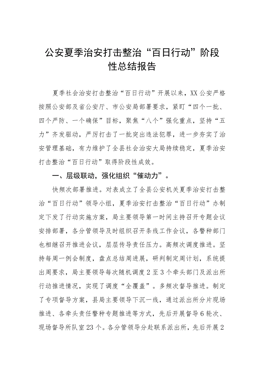 2023公安局夏季治安打击整治”百日行动“进展情况汇报总结六篇.docx_第1页