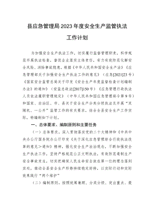 县应急管理局2023年度安全生产监管执法工作计划.docx