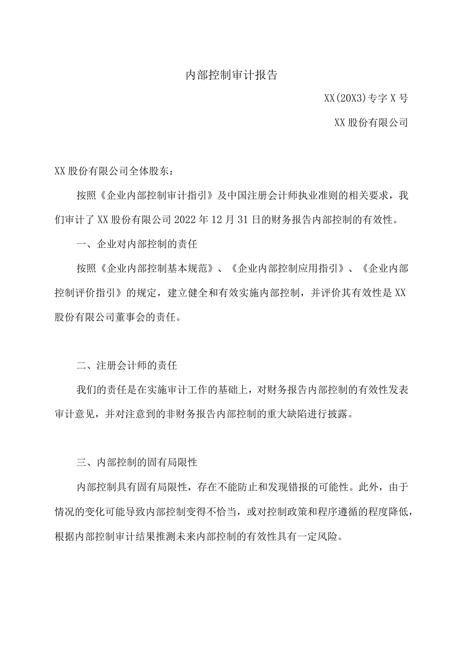 XX股份有限公司内部控制审计报告(2022年).docx_第2页