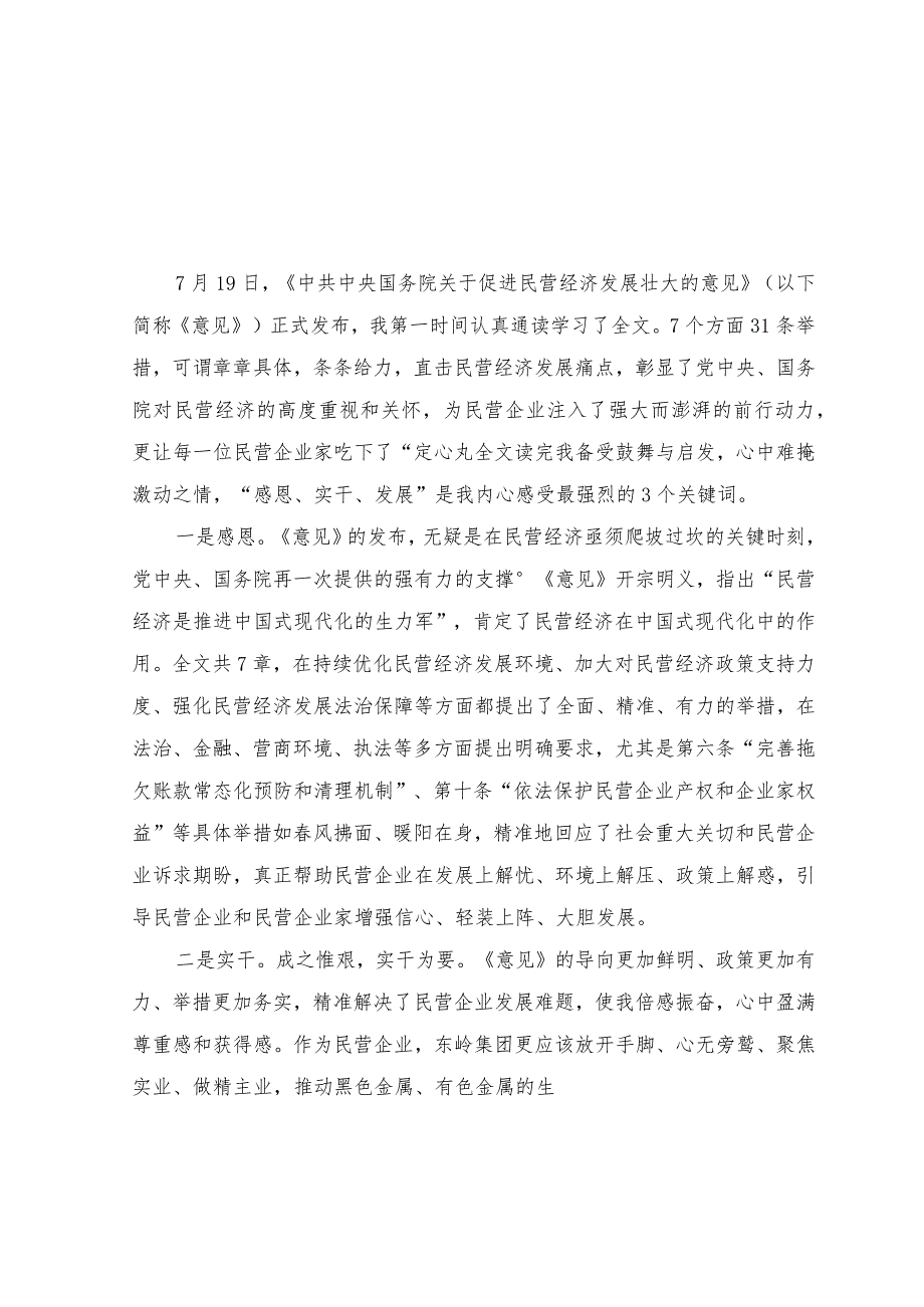 （14篇）《关于促进民营经济发展壮大的意见》学习心得体会研讨发言+“五大”要求和“六破六立”大学习大讨论活动专题研讨发言材料.docx_第1页