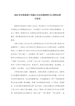 2023年甘肃省委十四届三次全会精神学习心得体会研讨发言精选10篇合集.docx