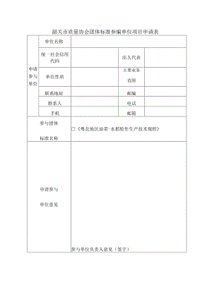 韶关市质量协会团体标准参编单位项目申请表.docx