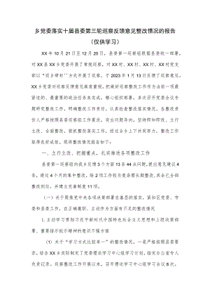 乡党委落实十届县委第三轮巡察反馈意见整改情况的报告.docx