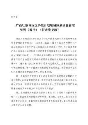 广西壮族自治区科技计划项目结余资金管理细则（暂行）（征.docx