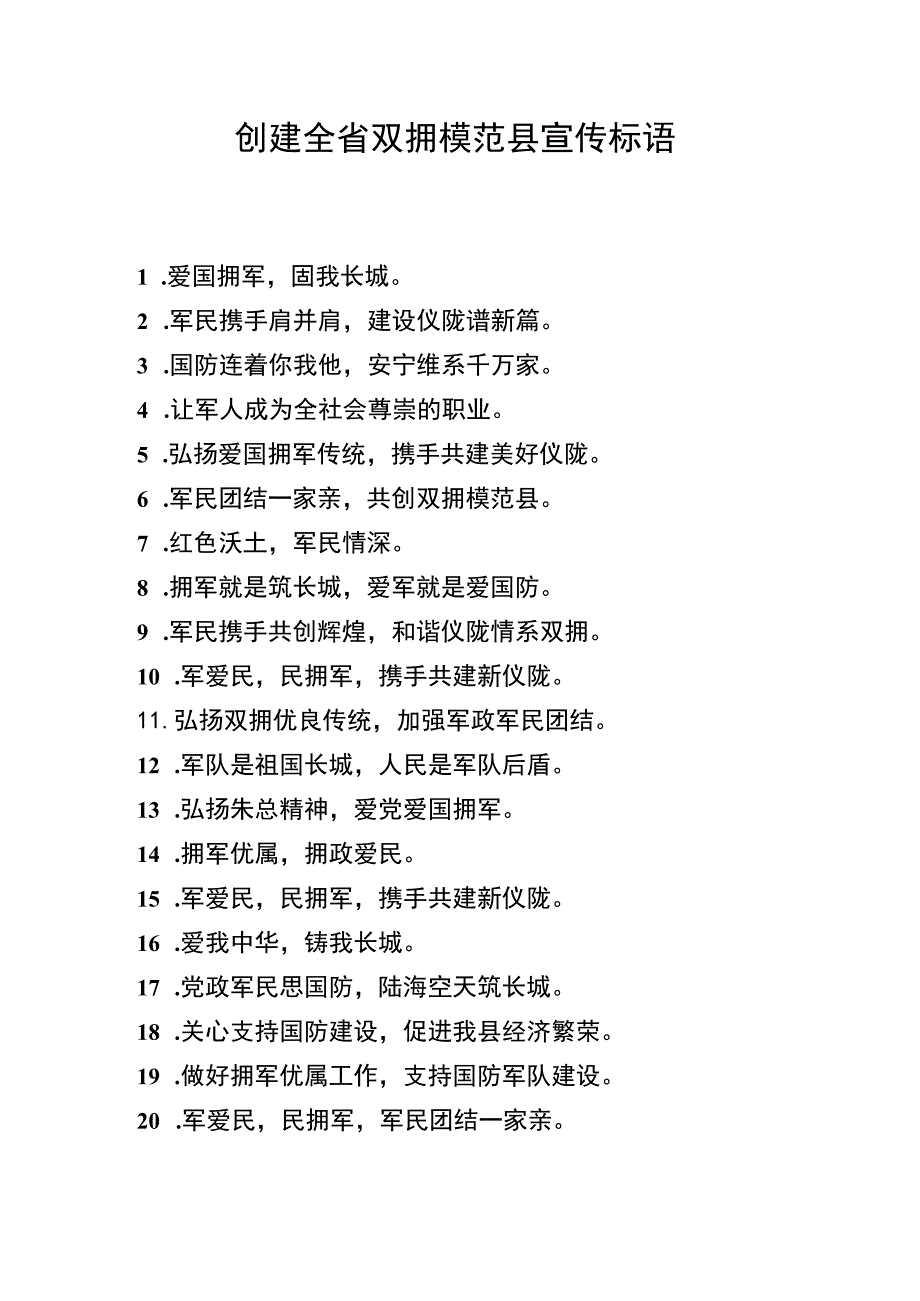 创建全省双拥模范县宣传标语.docx_第1页