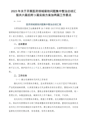 2023年关于开展医药领域腐败问题集中整治总结汇报共六篇后附3篇实施方案加两篇工作要点.docx