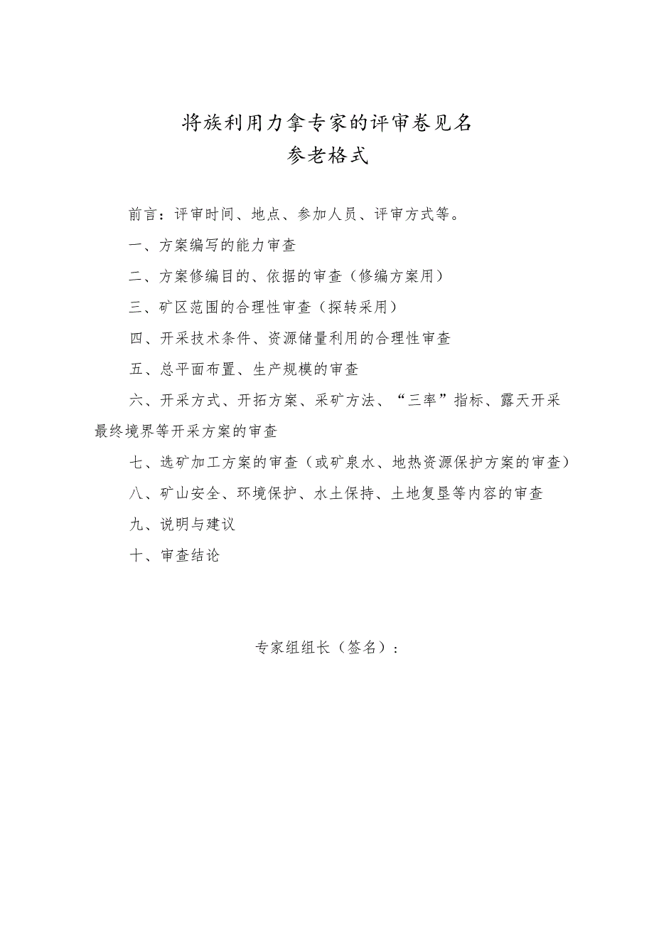 浙江矿产资源开发利用方案专家组评审意见书参考格式模板.docx_第1页