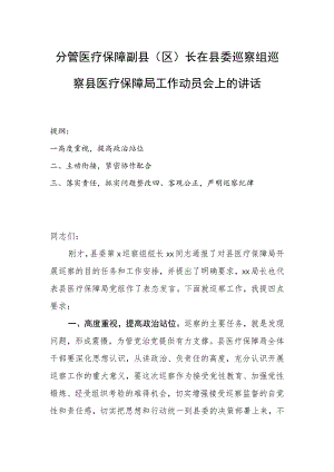 分管医疗保障副县（区）长在县委巡察组巡察县医疗保障局工作动员会上的讲话.docx