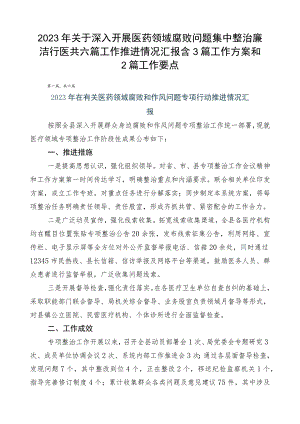 2023年关于深入开展医药领域腐败问题集中整治廉洁行医共六篇工作推进情况汇报含3篇工作方案和2篇工作要点.docx