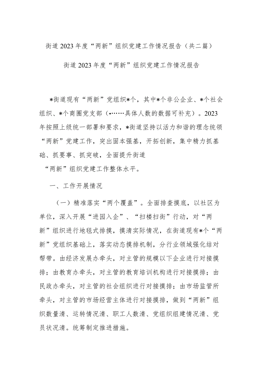 街道2023年度“两新”组织党建工作情况报告(共二篇).docx_第1页