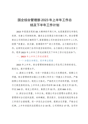 国企综合管理部2023年上半年工作总结及下半年工作计划.docx