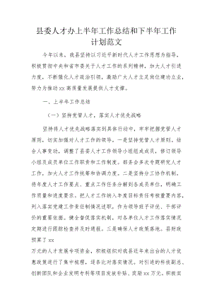 县委人才办上半年工作总结和下半年工作计划范文.docx