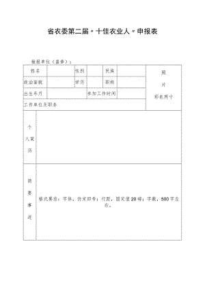 省农委第二届“十佳农业人”申报表.docx