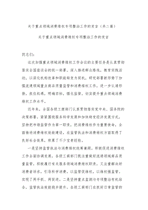 关于重点领域消费维权专项整治工作的发言(共二篇).docx