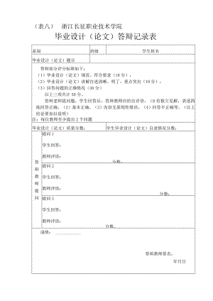 表八浙江长征职业技术学院毕业设计论文答辩记录表.docx