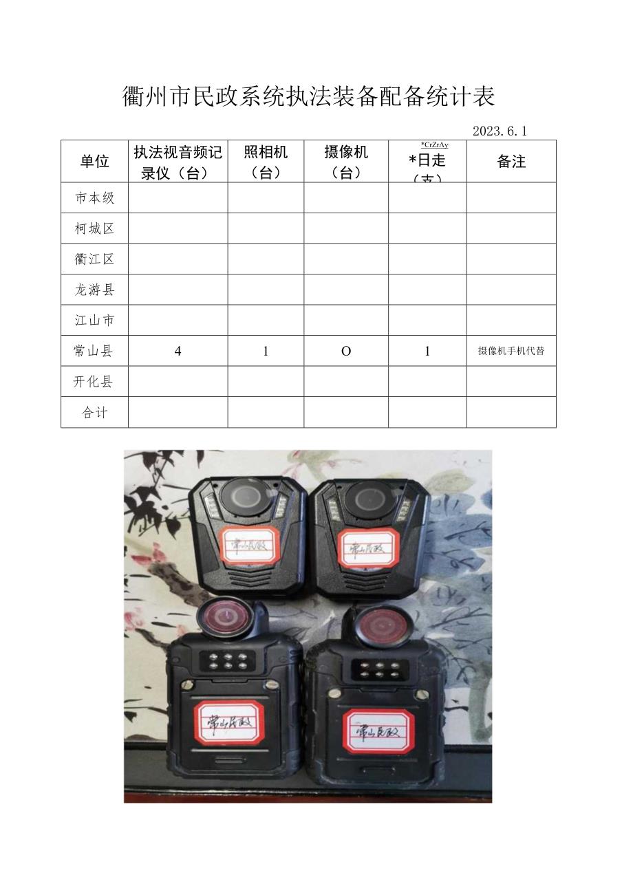 衢州市民政系统执法装备配备统计表.docx_第1页