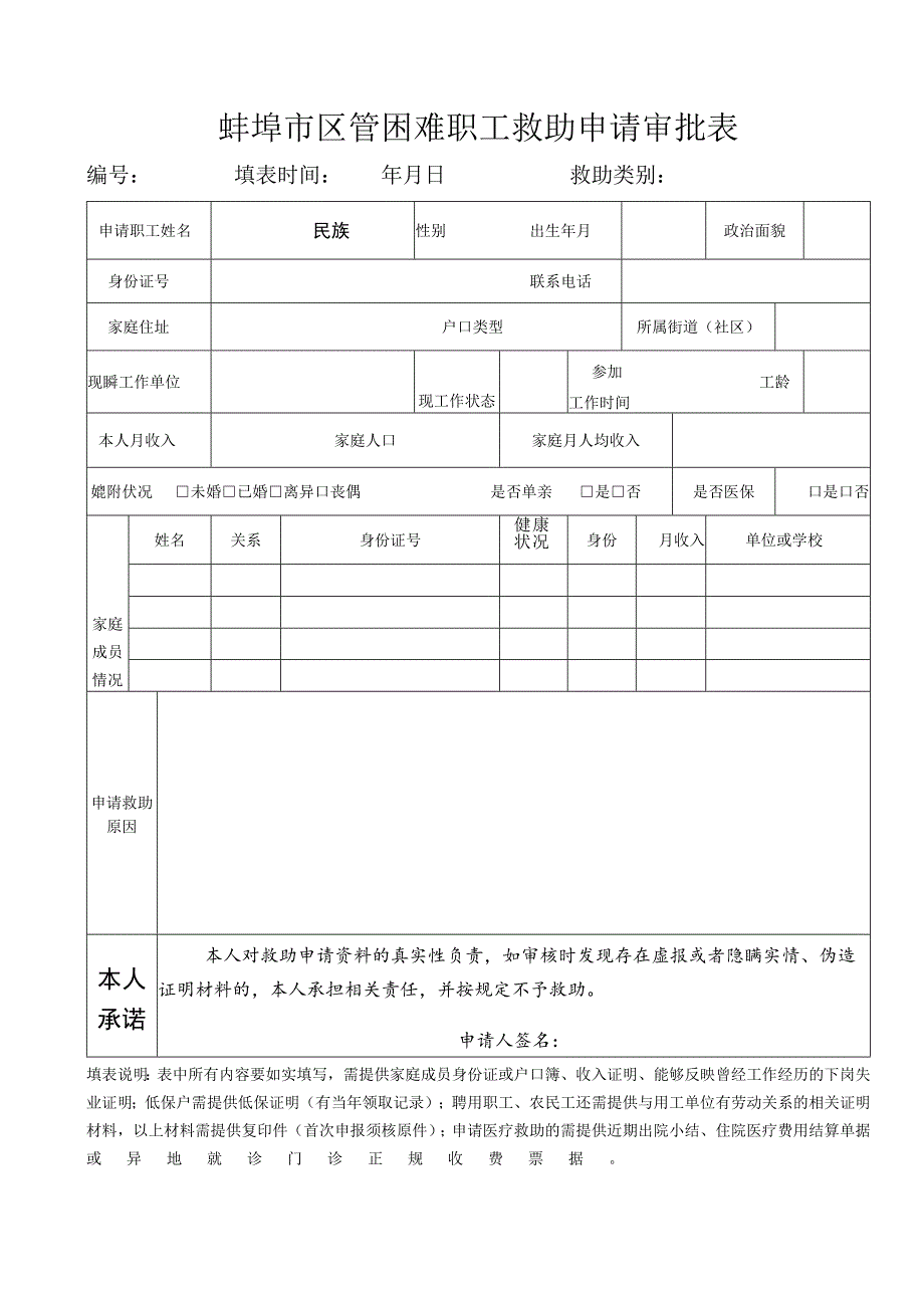 蚌埠市区管困难职工救助申请审批表.docx_第1页