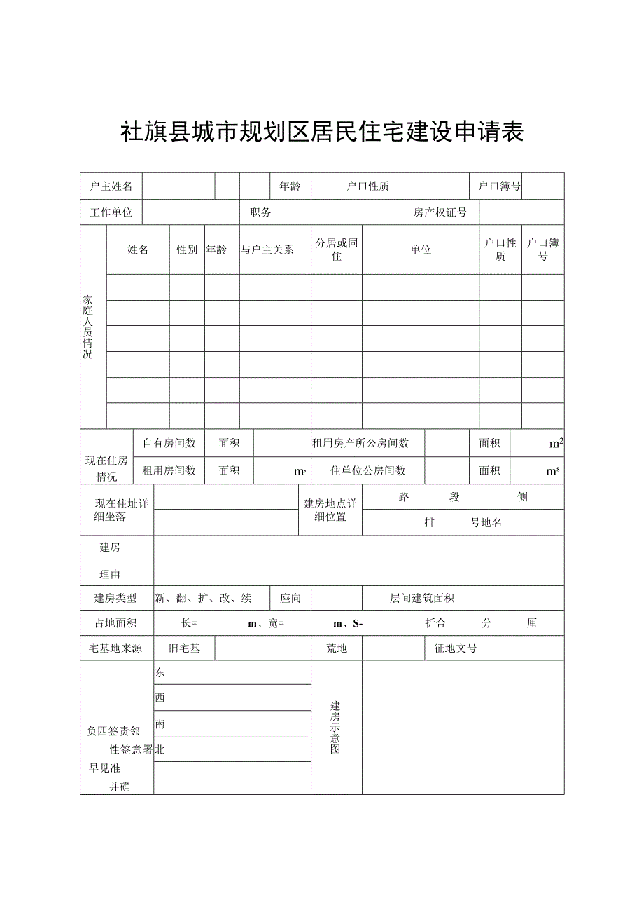 社旗县城市规划区居民住宅建设申请表.docx_第1页