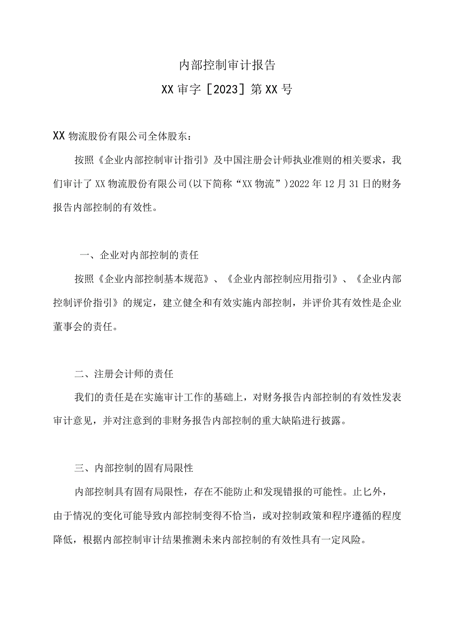 XX物流股份有限公司内控审计报告.docx_第2页