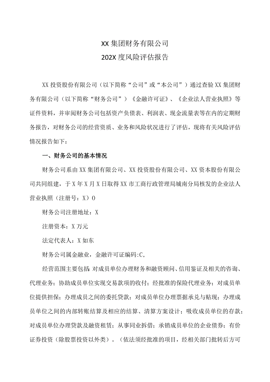 XX集团财务有限公司202X度风险评估报告.docx_第1页