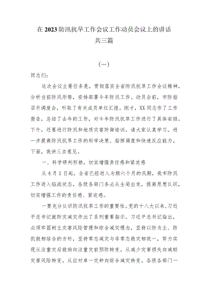 在2023防汛抗旱工作会议工作动员会议上的讲话共三篇.docx