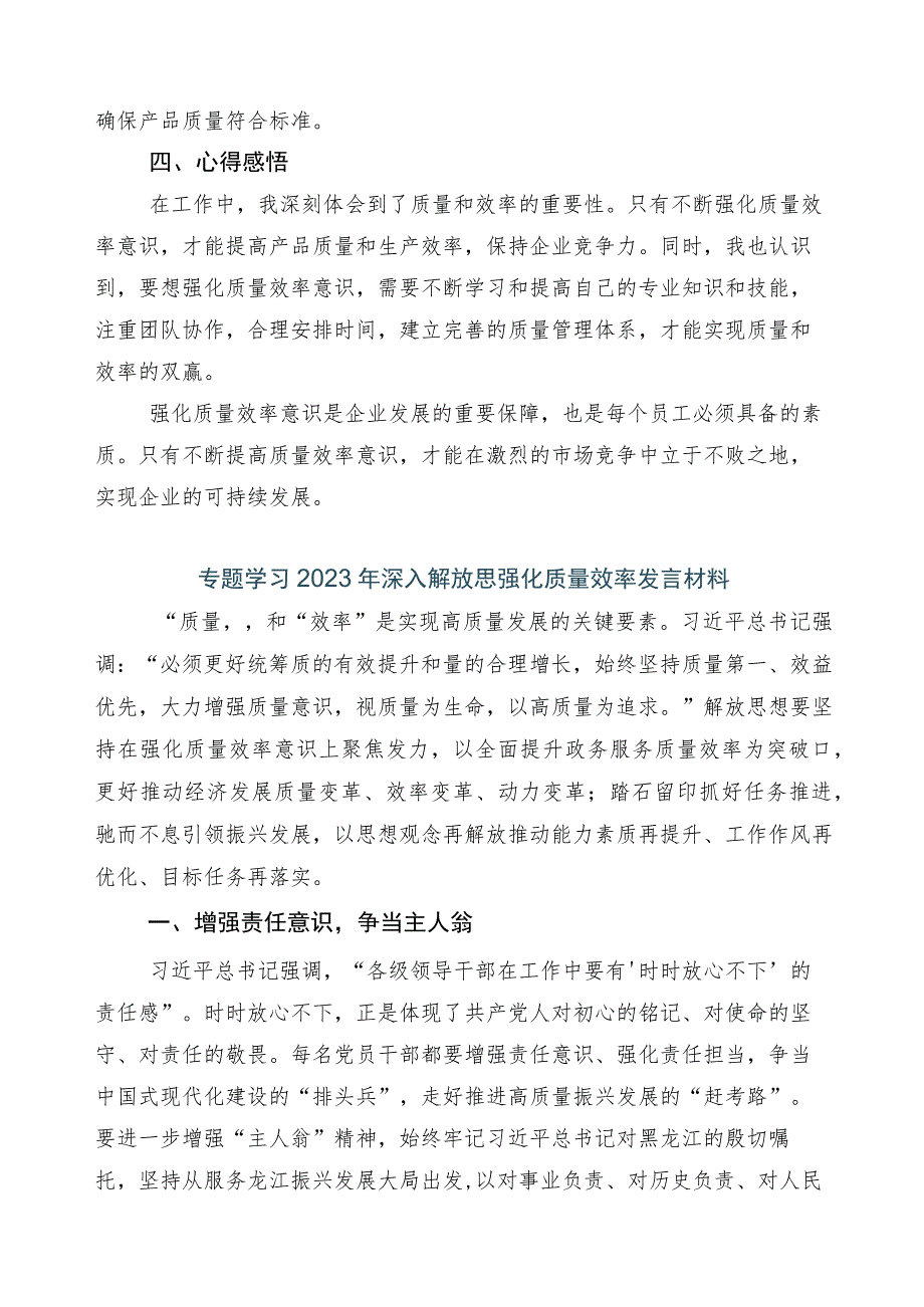 深入解放思强化质量效率发言材料共五篇.docx_第3页