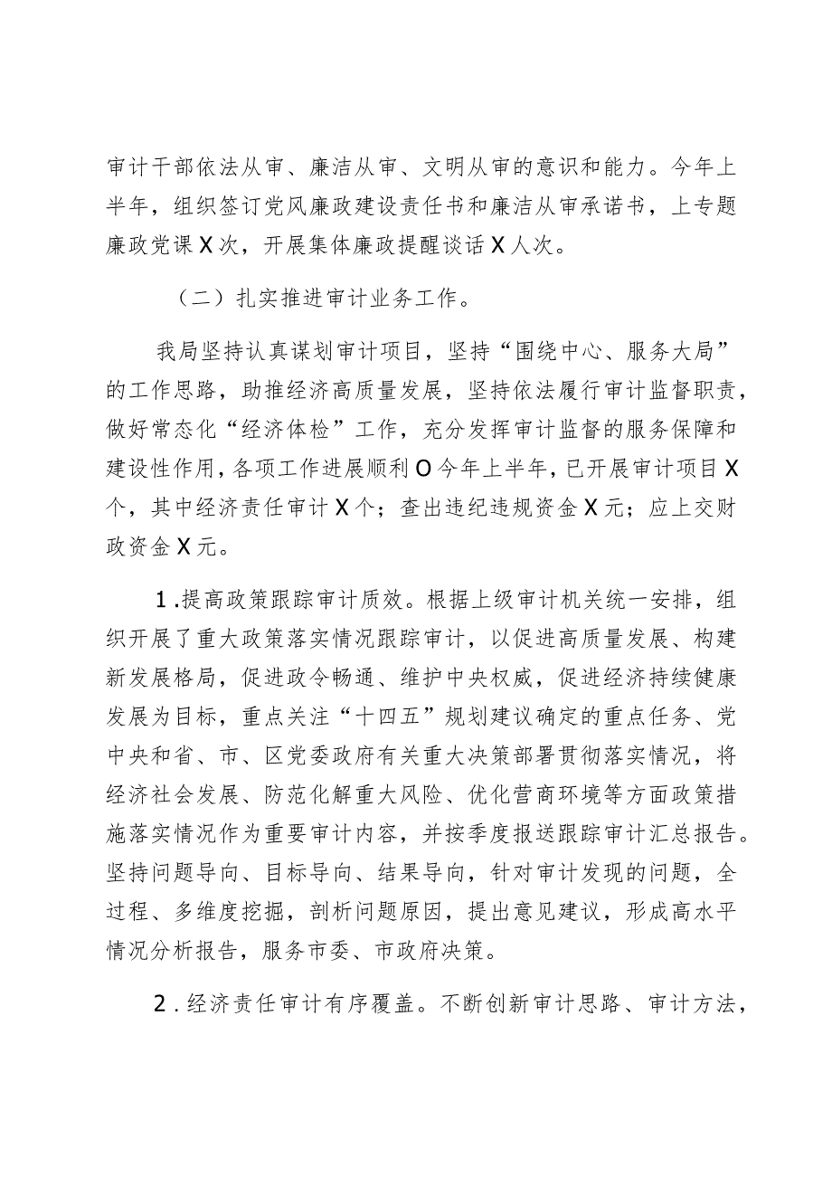 2023年上半年工作总结及下半年工作计划(审计局)2篇.docx_第3页