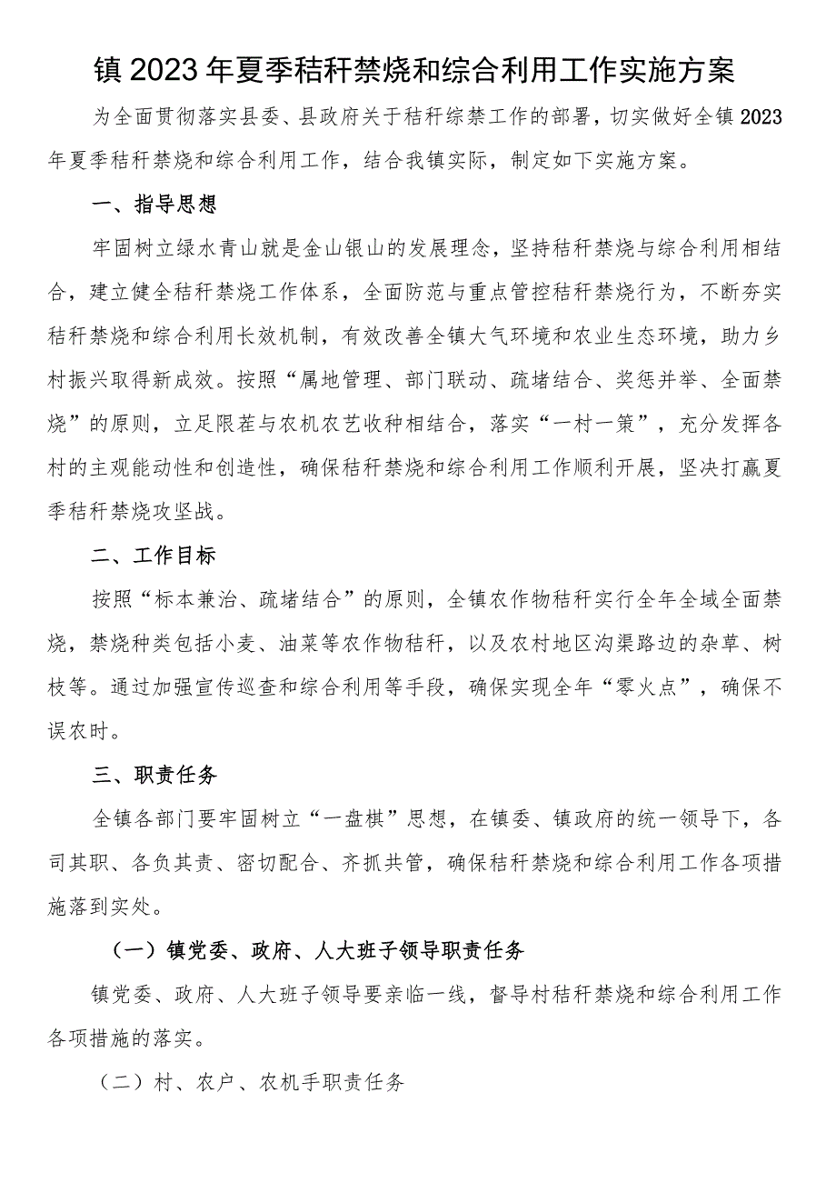 镇2023年夏季秸秆禁烧和综合利用工作实施方案.docx_第1页